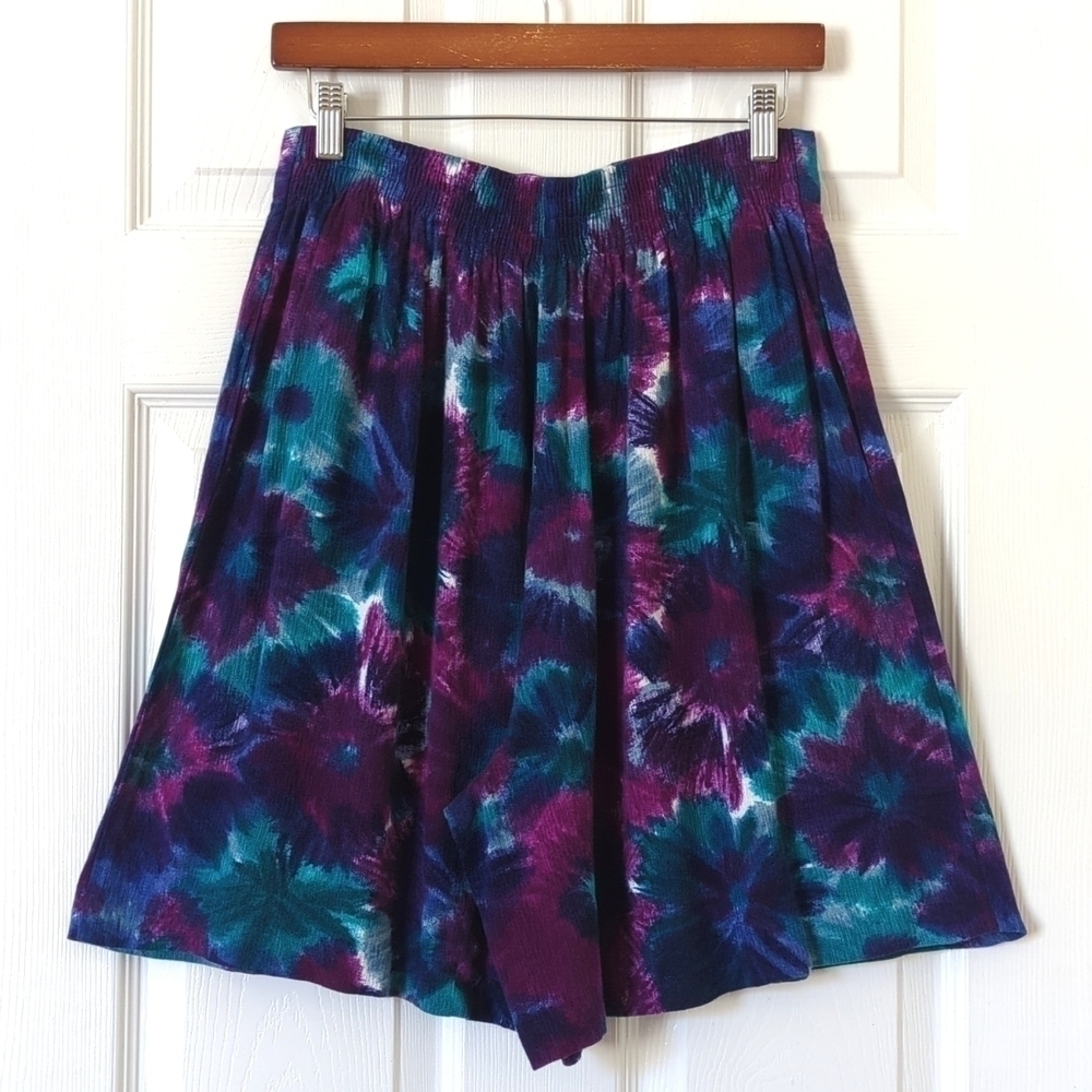 Michael Taylor 80's Vintage Tie Dyed High Waist Pleated Wide Leg Soft Shorts S - Picture 7 of 8